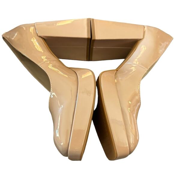 Kenneth Cole Bri Platform Patent Pumps Buff Flare Block Heel Square Toe SZ 8.5 - Picture 8 of 11